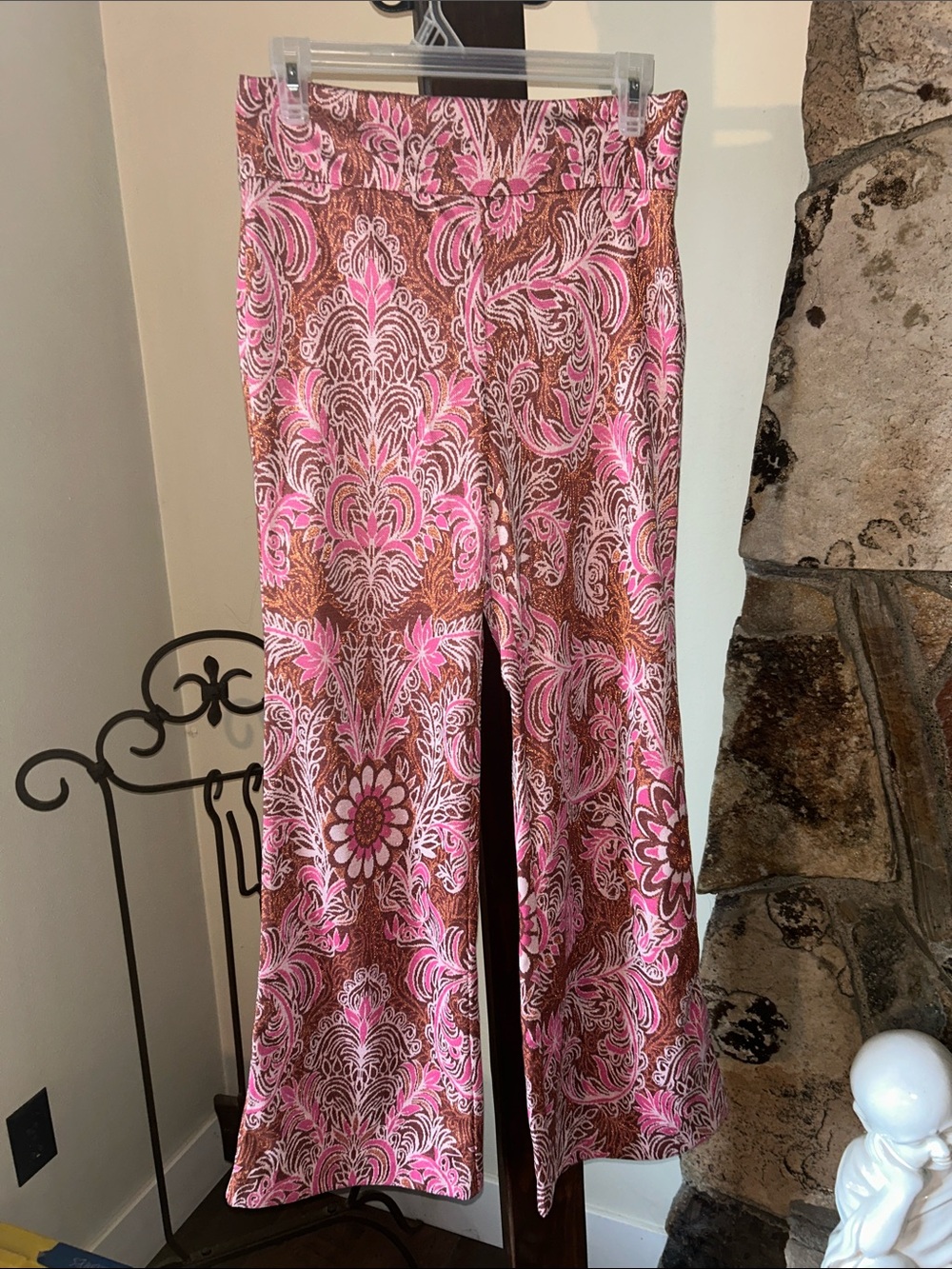 Maeve Pink & Brown Paisley Wide-Leg Pants